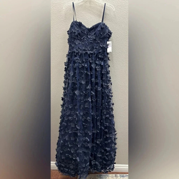 Formal Dress Size 11 Navy Lined Lace-up Open Back Gown Fall Wedding Flowers - Picture 5 of 11